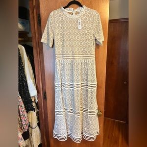 Baltic Born High Neck Short Sleeve Lace Midi Dress